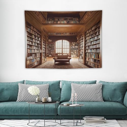 Vintage Bookshelf Tapestry,Library Wall Hanging Tapestries,Old Books on Shelf Classical Study Room Student Study College Dorm Bedroom Living Room 60"x40" inch - color: Bookshelf-9, size: W60xL40in