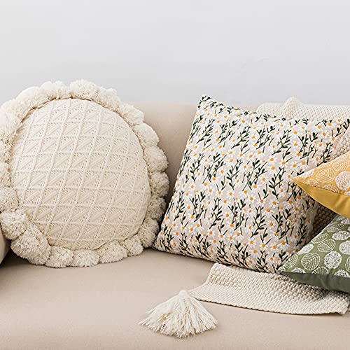 vctops Boho Floral Embroidery Decorative Throw Pillow Cover Daisy Embroidered Linen Cushion Cover for Couch Sofa Bed (Daisy,18"x18") - color: Daisy, size: 18" x 18" (Pack of 1)