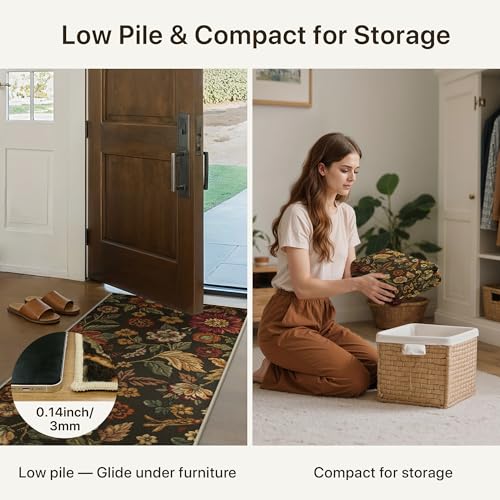 GENIMO 2X3 Washable Doormat, Vintage Floral Print Non-Slip Low Pile Chenille Area Rug, Small Entry Mat for Entrance Hallway Kitchen Bathroom, Floral Brown - color: Vintage Sepia, size: 2' x 3' (Rectangular)