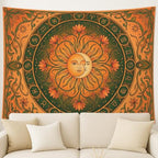 Water Lily and Sun Orange Green Tapestry, Floral Mandala Bohemian Decorative Wall Hanging, Aesthetic Tapestries for Living Room, Bedroom, Meditation 90x70 Inch - size: 90x70 Inch