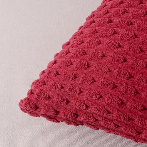 Fancy Homi 2 Packs Burgundy Decorative Throw Pillow Covers 18x18 Inch for Couch Bed Sofa, Modern Farmhouse Boho Home Decor, Soft Cute Plush Corduroy Wine Red Striped Cushion Case 45x45 CM - color: Burgundy, size: 18" x 18" (Pack of 2)