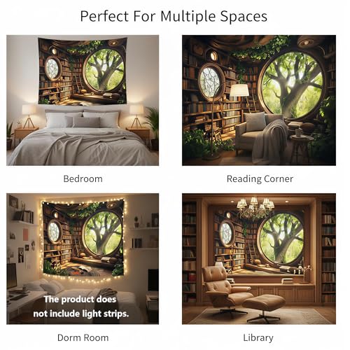 RichIdeas 80x60 Inches Tree Bookshelf Tapestry Window Tapestries Treehouse Tapestries Reading Blanket Decor for Windowless Office Room Bedroom Living Room Home Decor RITADJ1319 - color: Yellow-1, size: 80"L x 60"W