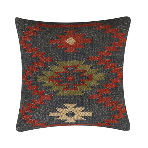 Indian Handmade Jute Pillow Cover Handwoven Kilim Pillow Cover Highly Durable Decorative Throw Pillow for Home Decor 18x18 Inches Rug Pillow Case - color: Pattern-06