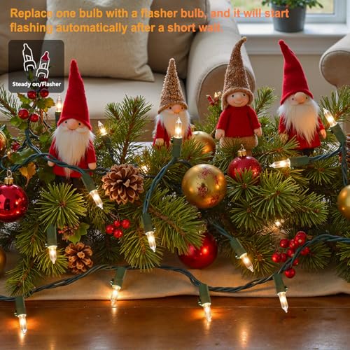 50-Count White Christmas Lights with Green Wire, 13FT Incandescent Bulbs Mini String Lights Connectable for Indoor, Christmas Tree, Outdoor, Classroom, Party, Garland, Xmas - color: Warm White,Green Wire