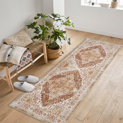 GarveeHome Boho Area Rugs for Living Room Large Machine Washable Stain Resistant Non-Slip Rugs for Bedroom, Entryway Kitchen Playroom Nursery Office, Ultra Soft Vintage Carpet - color: Camel, size: 2'x6'