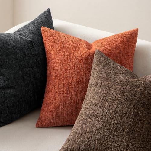 MIULEE Decorative Throw Pillow Covers 20x20 Pack of 2 Black Couch Pillow Covers Soft Cozy Textured Chenille Pillowcases for Home Decor Sofa Living Room Cushion Bedroom - color: Black, size: 20" x 20" (Pack of 2)