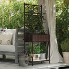 Outsunny Raised Garden Bed with Trellis, Outdoor Wicker Planter, Freestanding Rattan Planter Stand with Storage Shelf for Climbing Plants, Flowers, Herbs, Vegetables, Brown - color: Brown