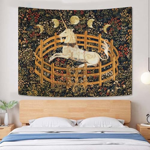 Yeoiat Unicorn Tapestry Medieval Wall Tapestry, Moon Tapestries for Bedroom Art Tapestries Wall Hanging for Bedroom Living Room 44"x60" - color: Ivory, size: 60"L x 44"W