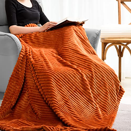 Vessia Flannel Fleece Throw Blanket(50X70 Inch, Orange), Lightweight Warm Cozy Soft Couch and Bed Blanket, Plush Microfiber Sofa Throw for All Season - color: Burnt Orange, size: 50x70 inch