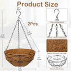 2 Pack 10 inch Metal Hanging Baskets for Plants Outdoor Metal Wire Hanging Basket Planter with Coco Fiber Liners Flower Pots for Home Porch Garden Patio, Diamond-Shaped - size: 10" x 2 Pack, style: Diamond