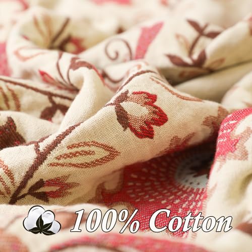 Snycler Boho Throw Blanket for Bed - 100% Cotton Ultra Soft Rustic Quilt - Pink Boho Floral Printed Farmhouse Decor Bed Blankets, 60"×80" All Season Rustic Throw for Sofa Couch Chair - color: Pink Boho Floral, size: 60"x80"