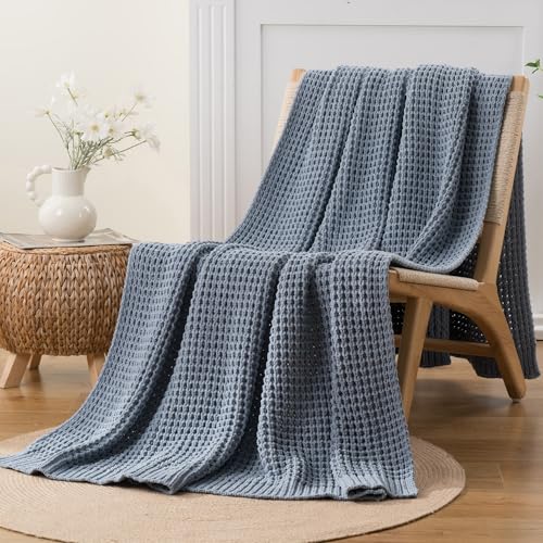 Bunnikins & Clover Blue Grey Throw Blanket for Couch, Thick Warm Soft Cozy Knitted Chenille Throw Blanket for Sofa, Bed, Living Room, 50"x60" - color: Bluish Grey, size: 50"x60"