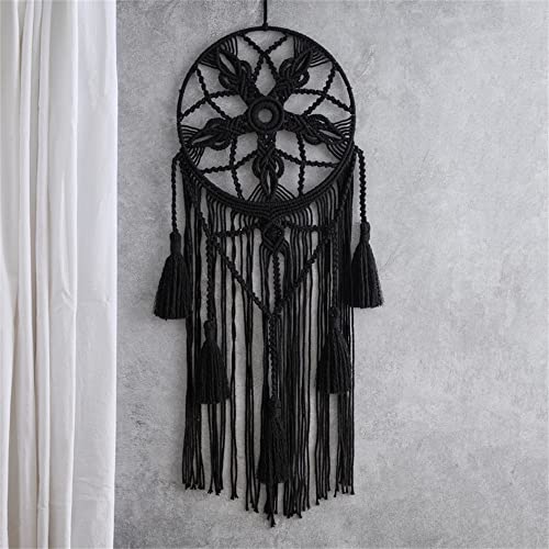 Dream Catcher Tapestry Boho Macrame Cotton Woven Handmade Bohemian Art with Tassel Craft Ornament for Bedroom Living Room Apartment Nursery 12x32 Inch - color: Black
