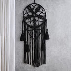 Dream Catcher Tapestry Boho Macrame Cotton Woven Handmade Bohemian Art with Tassel Craft Ornament for Bedroom Living Room Apartment Nursery 12x32 Inch - color: Black