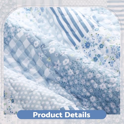 Quilted Throw Blanket 50"x 60" Blue Floral Patchwork Quilt Throw Blanket Reversible Lightweight Shabby Farmhouse Lap Quilt for Couch Sofa Bed Decor