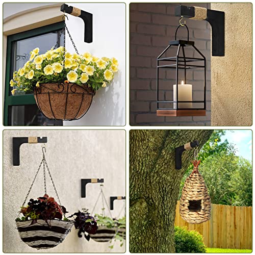 2 Pack Plant Hanger Hooks for Indoor Hanging Plants, Farmhouse Wooden Hanging Basket Wall Hooks for Outdoor Flower Pots Lanterns Wind Chime Lights Garden Decoration - color: Black