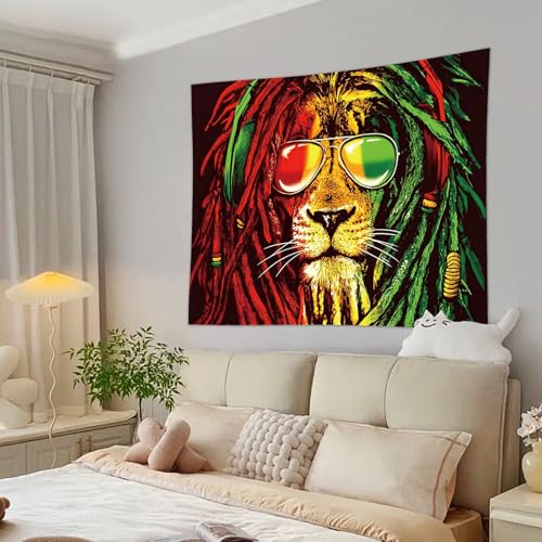 Colorful Lion Head Tapestry Wall Hanging for Bedroom Living Room Bohemian Decor - color: Fierce Beasts, size: 59.1"L x 51.2"W