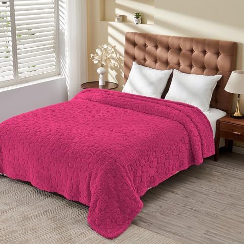 FY FIBER HOUSE Throw Blankets with Heart Checkered,Soft Warm Blankets for Lover Mom Father Gifts,Washable Lightweight Fuzzy Blanket for Couch Sofa Bed Office All Season(Hot Pink,90"x90") - color: Hot Pink, size: Queen(90"x90")