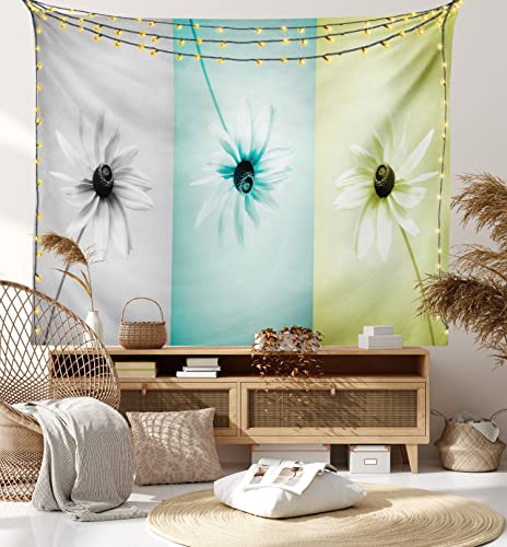 Ambesonne Abstract Tapestry, Daisy Flowers in Different Featured Framed Saturated Image, Wide Wall Hanging for Bedroom Living Room Dorm, 80" X 60", Avocado Green Turquoise - color: Turquoise Grey, size: 80"L x 60"W