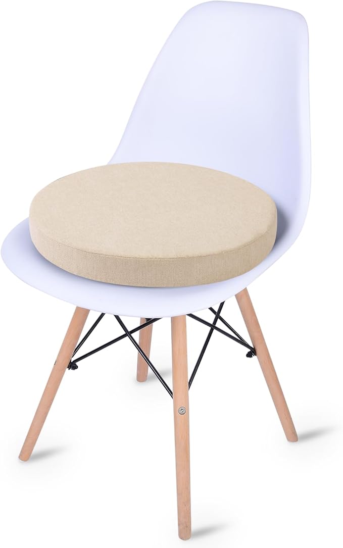 Tromlycs Round Chair Seat Cushion Pad 16 inch for Circle Stool Chairs Non Slip Decorative Foam Cushion Pillow, 1 Piece, 16 x 16 inches, White Beige