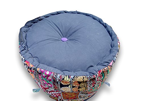 The Harry Creations Decorative Patchwork Comfortable Indian Ottoman Ethnic Cotton Cushion Bean Bag Designs Floor Embroidered Pouf Cover (Blue, 18"x13") - color: Blue, size: 18"x13"