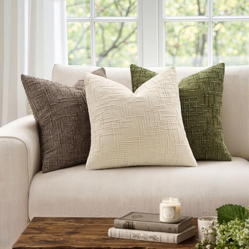 MIULEE Textured Throw Pillow Covers Thick Chenille Decorative Pillows Beige 20x20 Inch Set of 2 Modern Boho Farmhouse Home Decor Neutral Cushion Covers for Couch Sofa Living Room Bedroom - color: Beige, size: 20" x 20" (Pack of 2)