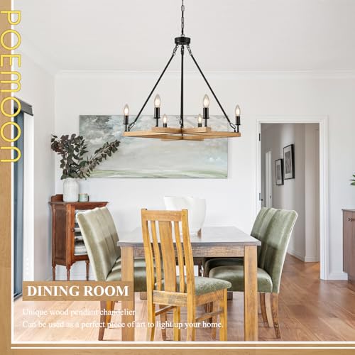 L45'' Natural Farmhouse Square Wood Chandeliers Rustic 6-Light Unique Rectangular Candle Chandelier Long Ceiling Pendant Light for High Ceiling Living Dining Room Foyer Kitchen Island,E12 - color: Natural, size: 45 inches