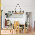 L45'' Natural Farmhouse Square Wood Chandeliers Rustic 6-Light Unique Rectangular Candle Chandelier Long Ceiling Pendant Light for High Ceiling Living Dining Room Foyer Kitchen Island,E12 - color: Natural, size: 45 inches