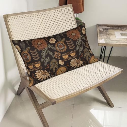Boho Brown Plant Pillow Covers 12x20 Inch Set of 2, Boho Floral Outdoor Decorative Brown Tropical Leaves Throw Pillows Retro Bohemian Flower Couch Cushion Case for Chair Sofa Bedroom - color: Vc1, size: 20" x 12" (Pack of 2)