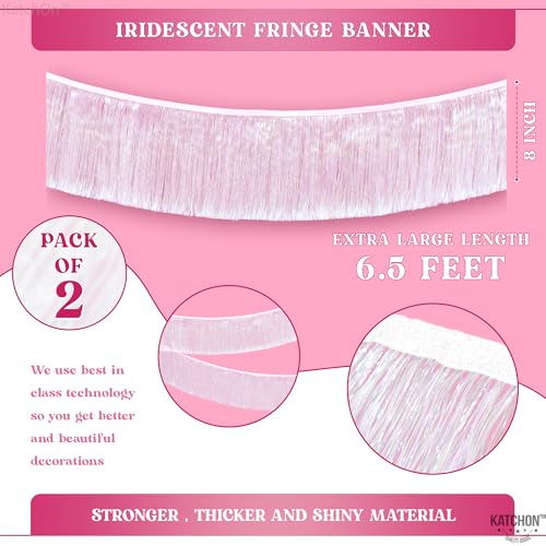 KatchOn, White Iridescent Fringe Banner - 6.5 Feet, Pack of 2 | Iridescent Fringe Garland for Bachelorette Party Decorations | Iridescent Tinsel Garland for Halloween Decor, Christmas Decorations - color: Iridescent