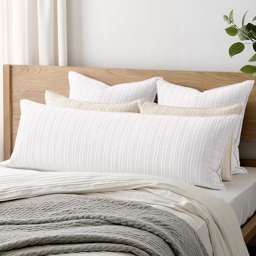 100% Cotton Waffle Weave Body Pillowcase, 1 Pack 20x54 Decorative Body Pillow Cover for Bed Couch Sofa, Neutral Long Cushion Sham Modern Farmhouse Home Decor, White - color: White, size: 54" x 20" (Pack of 1)