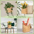 Woven Hanging Water Hyacinth Baskets, Hanging Wall Wicker Basket, Handmade Organizer Baskets, Hanging Flower Basket for Shelves, Walls, Doors, Balconies, Front of House, Garden, Farmhouse, Home. - color: Light Brown