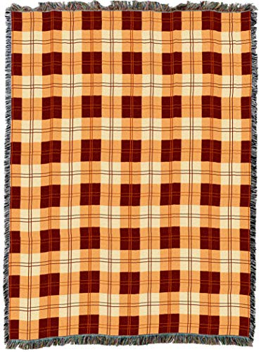 Pure Country Weavers Plaid Blanket Mango Orange Yellow - Patterns Gift Tapestry Throw Woven from Cotton - Made in the USA (72x54) - color: Mango Orange Yellow