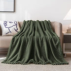 DISSA Fleece Blanket Twin Size – 60x80, Olive Green – Soft, Plush, Fluffy, Fuzzy, Warm, Cozy – Perfect Throw for Couch, Bed, Sofa - with Pompom Fringe - Flannel Blanket Throw Blanket - color: Olive Green, size: 60x80"