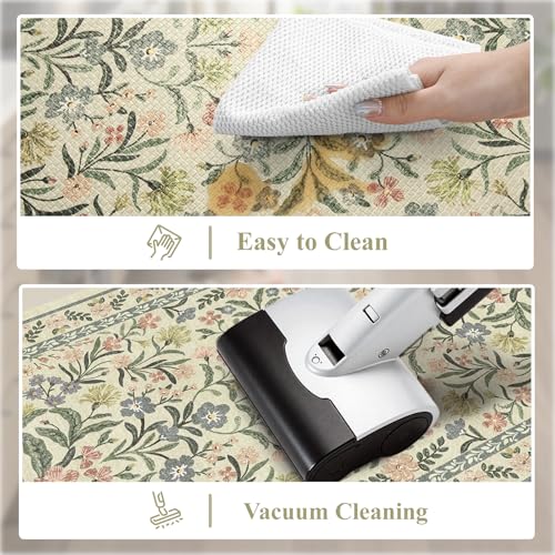 Collive Kitchen Mats for Floor 2PCS, Cushioned Anti Fatigue Rugs Non Slip Waterproof Kitchen Sink Mat, Floral Comfort Standing Mat for Bar, Office, Desk, Home Decor, Beige 20" x 47" + 20" x 32" - color: Beige, size: 20"x32"+20"x47"