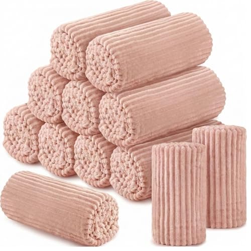 Buryeah 12 Pcs Flannel Throw Blanket Bulk 50 x 60 in Sleepover Blanket Outdoor Wedding Throw Lightweight, Oeko-tex Standard 100 Certified for Sofa Homeless Gifts (Pastel Pink) - color: Pastel Pink
