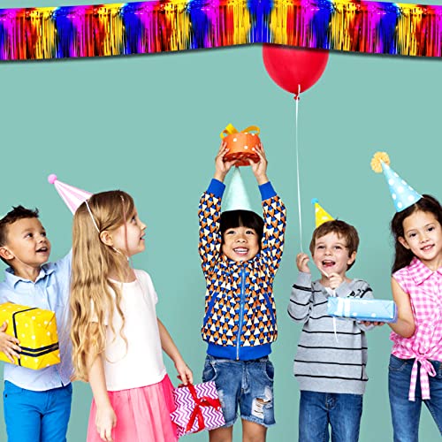 6 Pack 10 Feet Foil Fringe Garland Metallic Tinsel Streamers Banner Wall Hanging Curtain Backdrop Banner for Parade Floats, Thanksgiving, Christmas, Birthday, Halloween Party Decorations(Rainbow) - color: 6 Pack Rainbow a