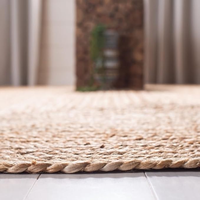 SAFAVIEH Area Rug 3' Square - Cape Cod Collection- Natural Brown, Handmade Braided Flat Weave Jute (CAP252A)