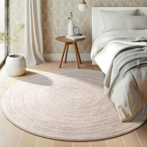Asrug Imitation Jute Low Pile Round Rug Area Rug Washable Non-Slip Circle Rug Soft Plush Touch Circle Rugs Round for Kitchen Bathroom Living Bedroom Nursery, Carpet 4ft /48 inch/122 cm Khaki - color: Khaki, size: 4ft