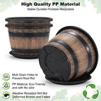 Quarut Large Plastic 3 Pack16 inch Plant Pots,Whiskey Barrel Planters with Drainage Holes & Saucer.Flower Pots Imitation Wine Barrel Design for Indoor & Outdoor Garden Balcony Plants.7 Gallons(Brown) - size: 16 inches