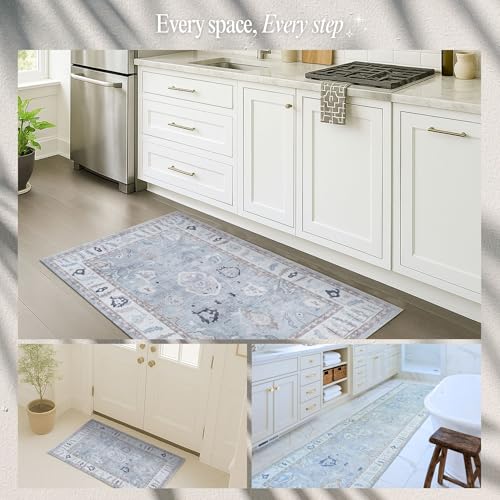 Fame Rugs Gray Modern Oushak Rug 2'6"x10, Vintage Turkish Colorful Oriental Antique Inspired Foldable Long Washable Runner Rugs, Luxury Living Room Bedroom (Gbeige, 2'6" x 10') - color: Gbeige, size: 2'6" x 10' (Runner)