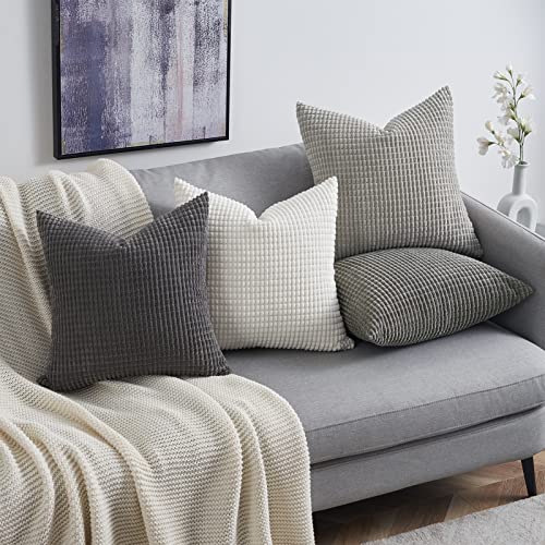 Topfinel 4 Packs Grey Decorative Throw Pillow Covers 26x26 Inch for Living Room Couch Bed Sofa, Boho Western Farmhouse Home Decor, Square Soft Moss Corduroy Fall Cushion Case 65x65 cm - color: Grey, size: 26" x 26" (Pack of 4)