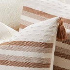 Boho Throw Pillow Covers with Tassels Woven Set of 2, 18x18 Inch Striped Textured Couch Throw Pillows for Couch Bed Sofa Bedroom Modern Funky (Light Brown, 18"x18"(Pack of 2)) - color: Light Brown