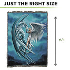 Pure Country Weavers Silverback Dragon with Angel Woven Blanket by Anne Stokes - Fantasy Gift Cotton Tapestry Throw - Made in The USA - 72" x 54" - color: Silverback, size: 72" x 54"