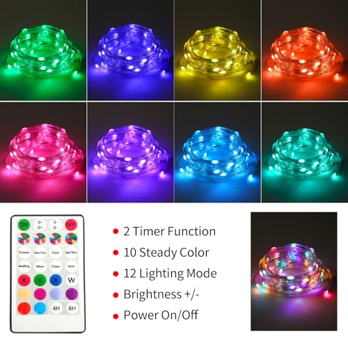 2 Pack Fairy Lights Battery Operated Color Changing String Lights with Remote, 16.4FT Twinkle Lights USB Plug or Battery Powered, Outdoor Christmas Decorations for Bedroom Wedding Party Indoor - color: Multi-colored-2pack