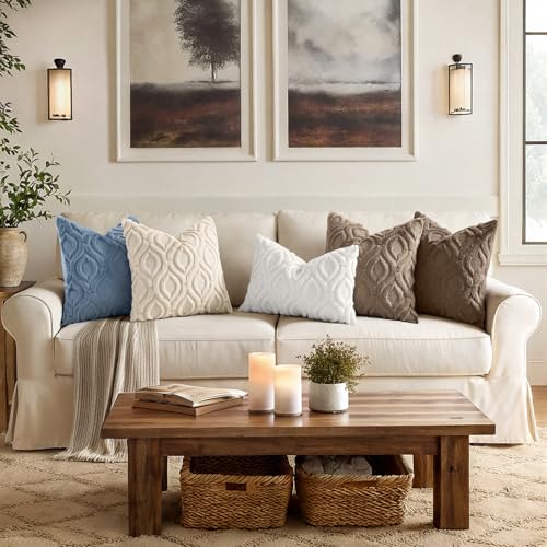 decorUhome Throw Pillow Covers 16x16 Inch Set of 2, Soft Plush Faux Wool Dusty Blue Solid Couch Pillow Covers, Accent Farmhouse Neutral Square Pillow Cases for Sofa Bed Living Room - color: Dusty Blue, size: 16" x 16" (Pack of 2)
