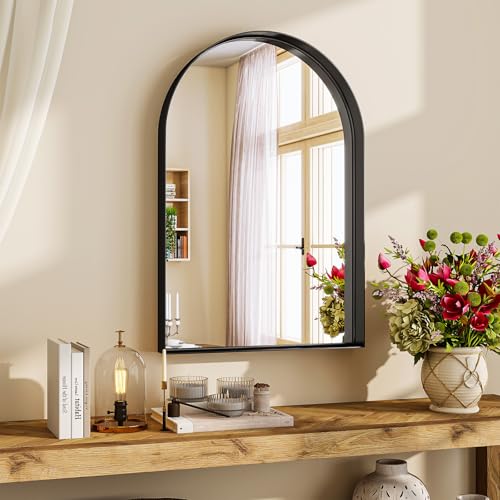 20" x 30" Luxury Arched Bathroom Mirror - Arch Wall Mirror with Shatterproof Tempered Glass and Metal Deep Frame, Hanging or Leaning for Living Room, Dresser, Entrance and Hallway, Black - color: Black, size: 30"L x 20"W