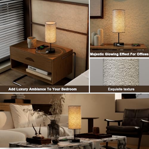 YIDPU Table Lamp for Bedroom,Nightstand Lamp for Bedside with AC Outlets,Adjustable 3color LED Light Desk Lamp for Home Decor,Included Bulb and Lamp Shade (Black-OnlyAC, 2PCS) - color: Black-OnlyAC, size: 2PCS