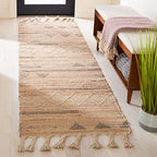 SAFAVIEH Natura Collection Runner Rug - 2'3" x 8', Natural & Beige, Flat Weave Boho Braided Tassel Jute & Wool Design, Ideal for High Traffic Areas in Living Room, Bedroom (NAT278A) - size: 2'3" x 8' (Runner)