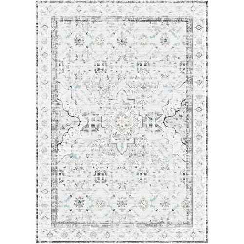 AMTOVO Area Rugs 5'x7' Washable Non-Slip, Vintage Boho Distressed Print Pattern Rugs for Living Room, Soft Low Pile Carpet for Bedroom Indoor Playroom Nursery Farmhouse Dining Room, Light Grey - color: Light Grey, size: 5' x 7' (Rectangular)